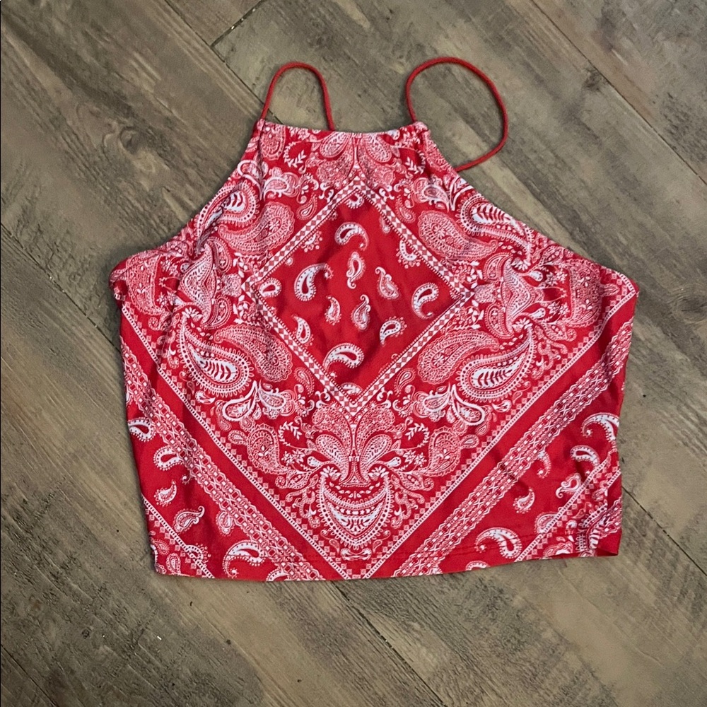 Red Paisley criss cross Top
